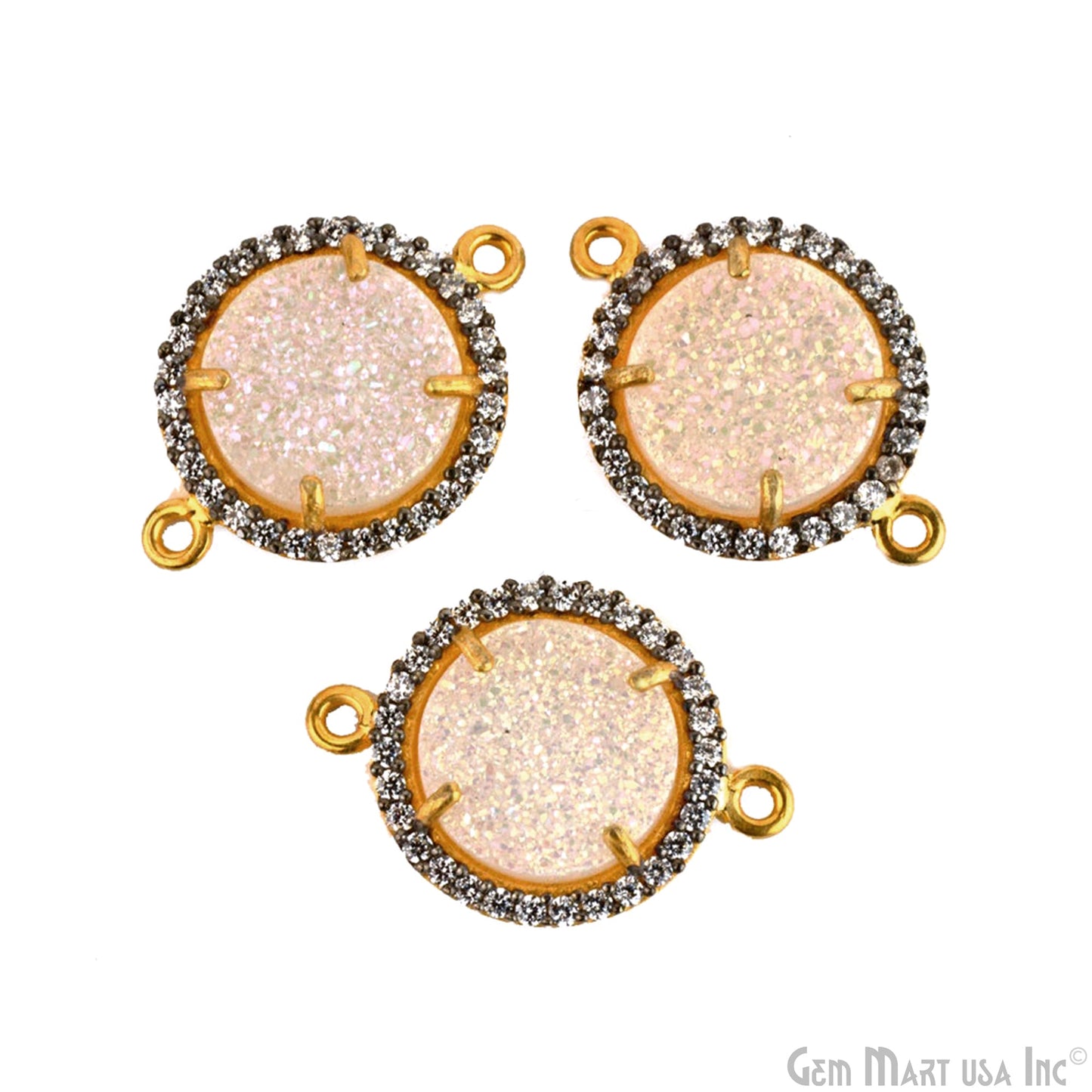 Cubic Zirconia Pave 12mm Round Gold Bail Connector