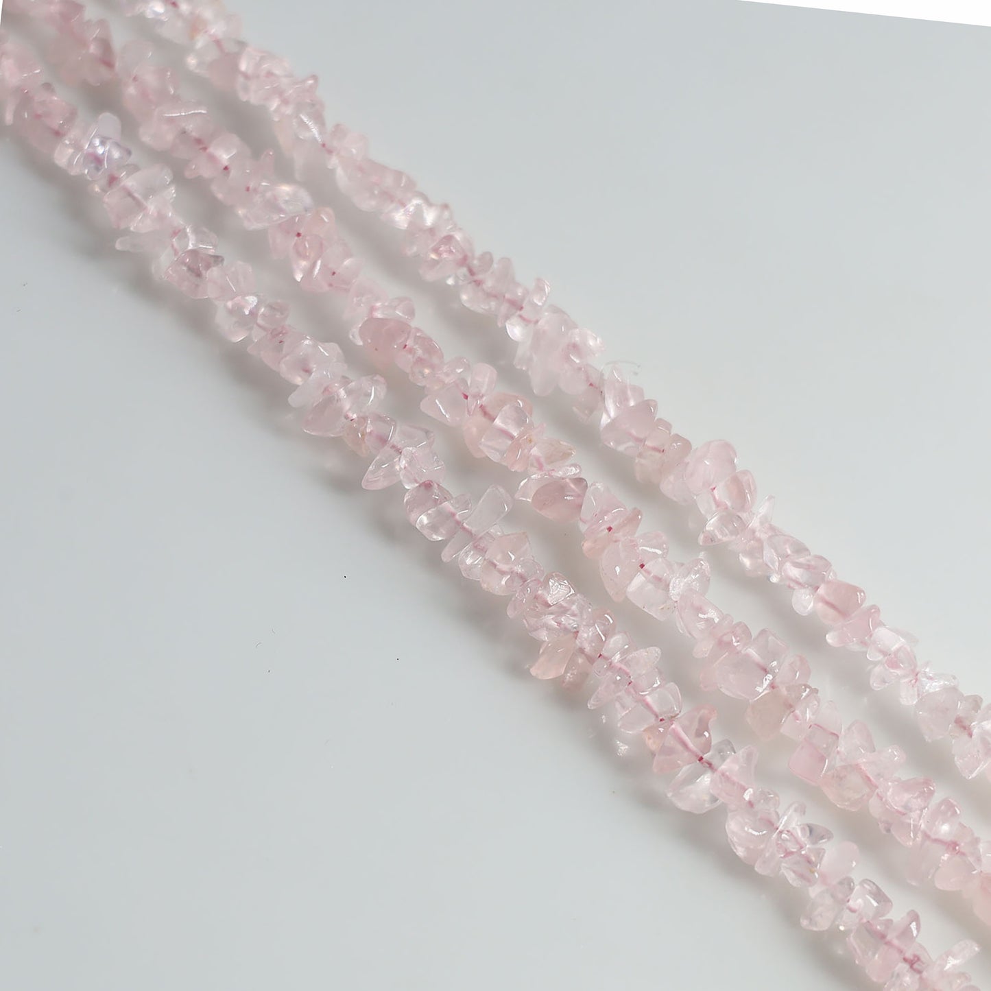 Rose Quartz Chip Beads, 34 Inch, Natural Chip Strands, Drilled Strung Nugget Beads, 3-7mm, Polished, GemMartUSA (CHRQ-70001)