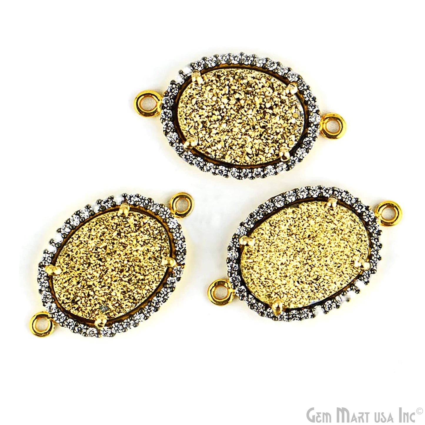 Clearance Druzy Cubic Zircon Pave 12x16mm Oval Bezel Gemstone Connector