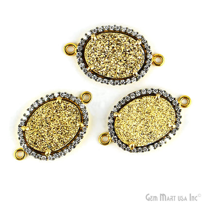 Clearance Druzy Cubic Zircon Pave 12x16mm Oval Bezel Gemstone Connector