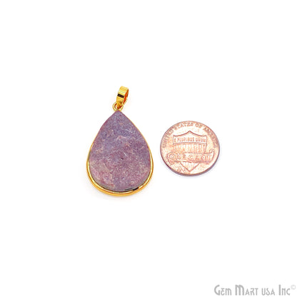 Cobalt Calcite Pendant Pear Shape 28x26mm Single Bail Gold Plated Bezel Connector Pendant