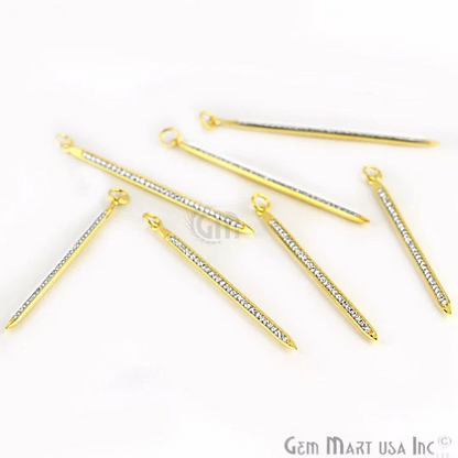 SPIKE Shape Cubic Zircon Pave Gold Vermeil Charm For Bracelet & Pendants