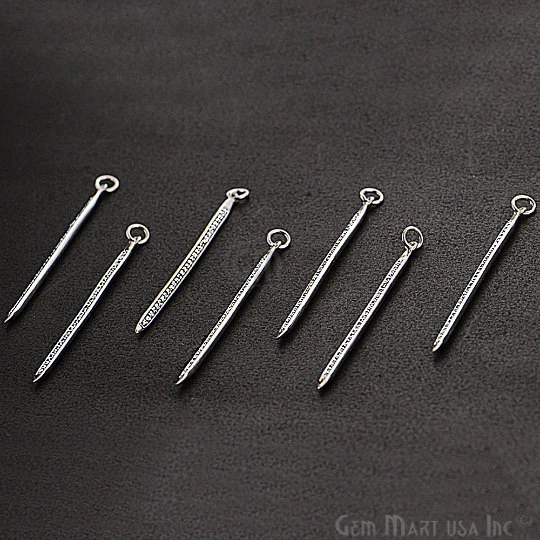 SPIKE Shape Cubic Zircon Pave Silver Charm For Bracelet & Pendants