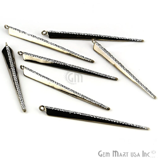 SPIKE Shape Cubic Zircon Pave Silver Charm For Bracelet & Pendants