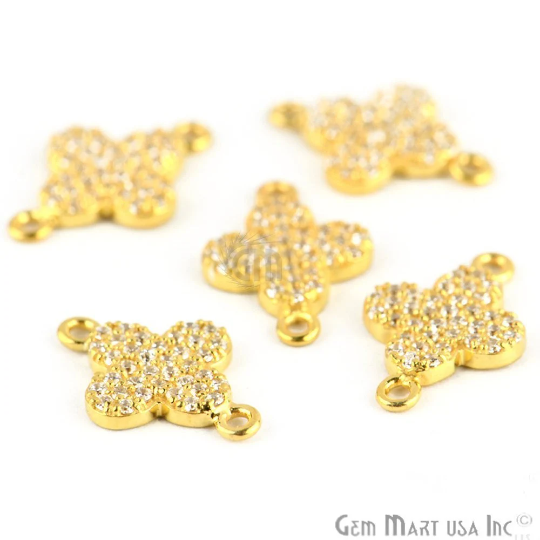 Clover Shape Cubic Zircon Pave Gold Vermeil Charm For Bracelet & Pendants