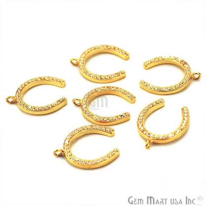 Horseshoe Shape Cubic Zircon Pave Gold Vermeil Charm For Bracelet & Pendants