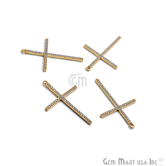 Cross Cubic Zircon Pave Gold Vermeil Charm For Bracelet & Pendants