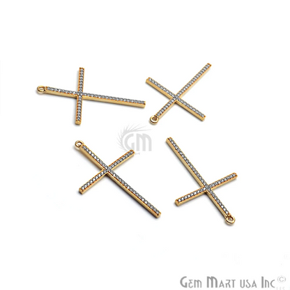 Cross Cubic Zircon Pave Gold Vermeil Charm For Bracelet & Pendants