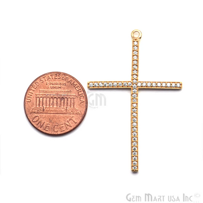 Cross Cubic Zircon Pave Gold Vermeil Charm For Bracelet & Pendants