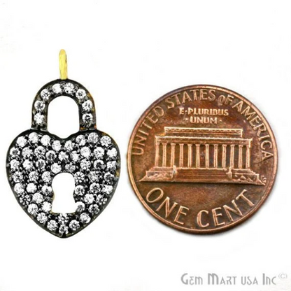 Heart Shape Lock Cubic Zircon Pave Gold Vermeil Charm For Bracelet & Pendants