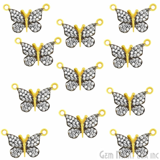 Butterfly Charm Cubic Zircon Pave Gold Vermeil Charm For Bracelet & Pendants