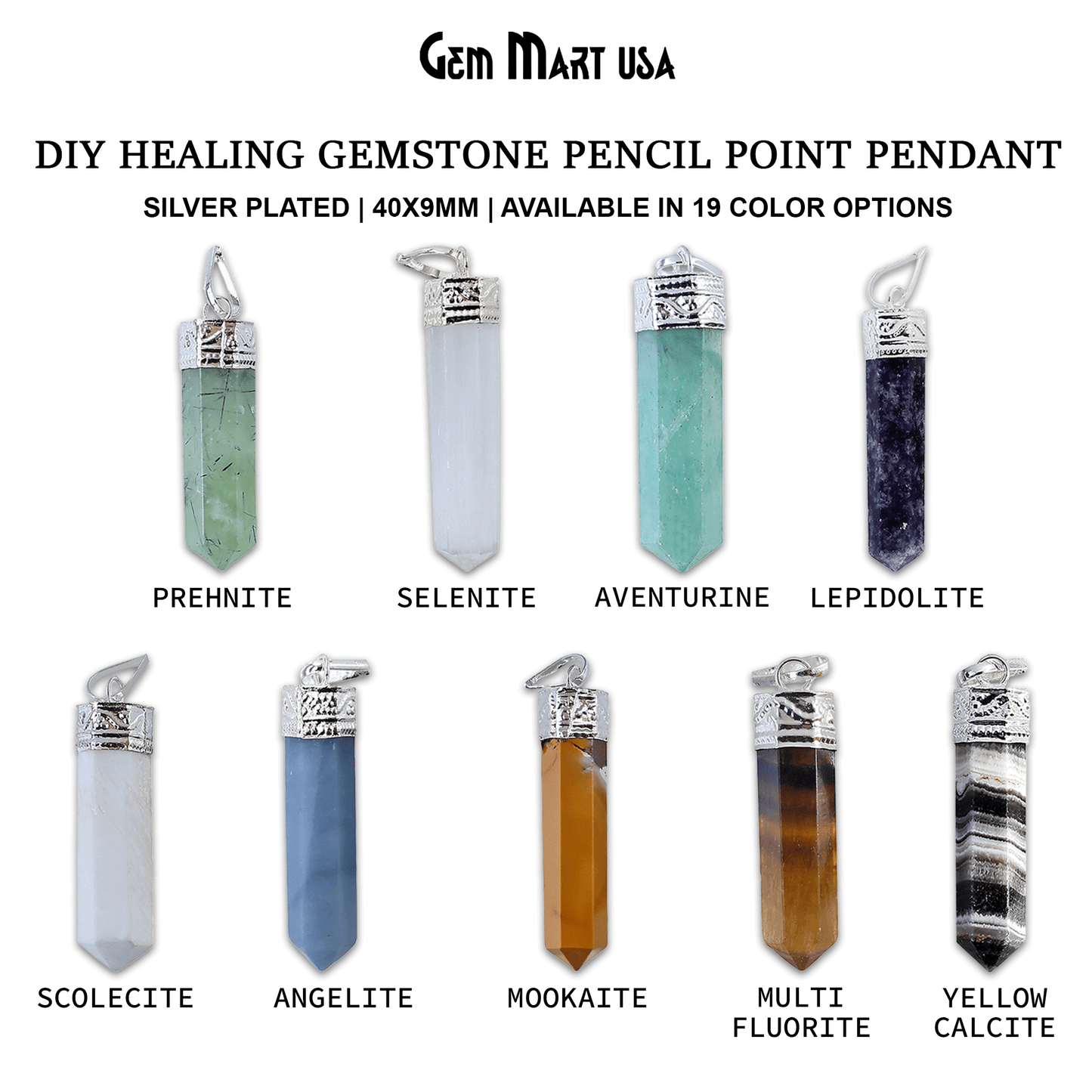 DIY Healing Gemstone 40x9mm Silver Pencil Point Ornate Pendant 1pc