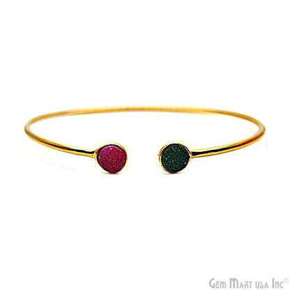 Gold Plated 6mm Round Druzy Adjustable Bangle Bracelets (Pick your Gemstone)