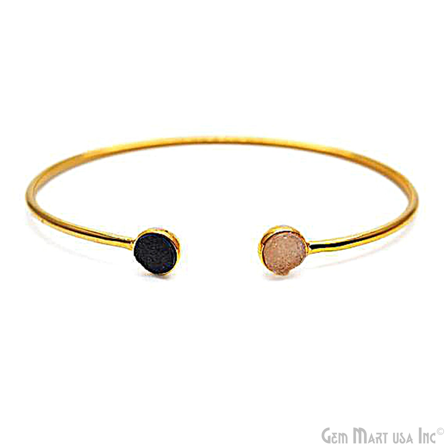 Gold Plated 6mm Round Druzy Adjustable Bangle Bracelets (Pick your Gemstone)