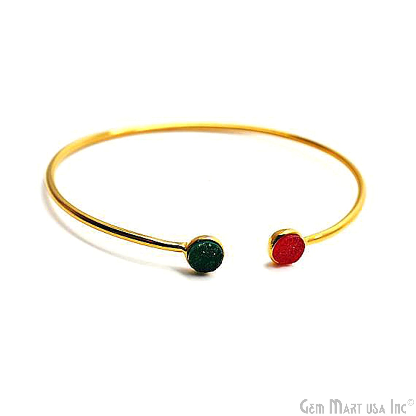 Gold Plated 6mm Round Druzy Adjustable Bangle Bracelets (Pick your Gemstone)