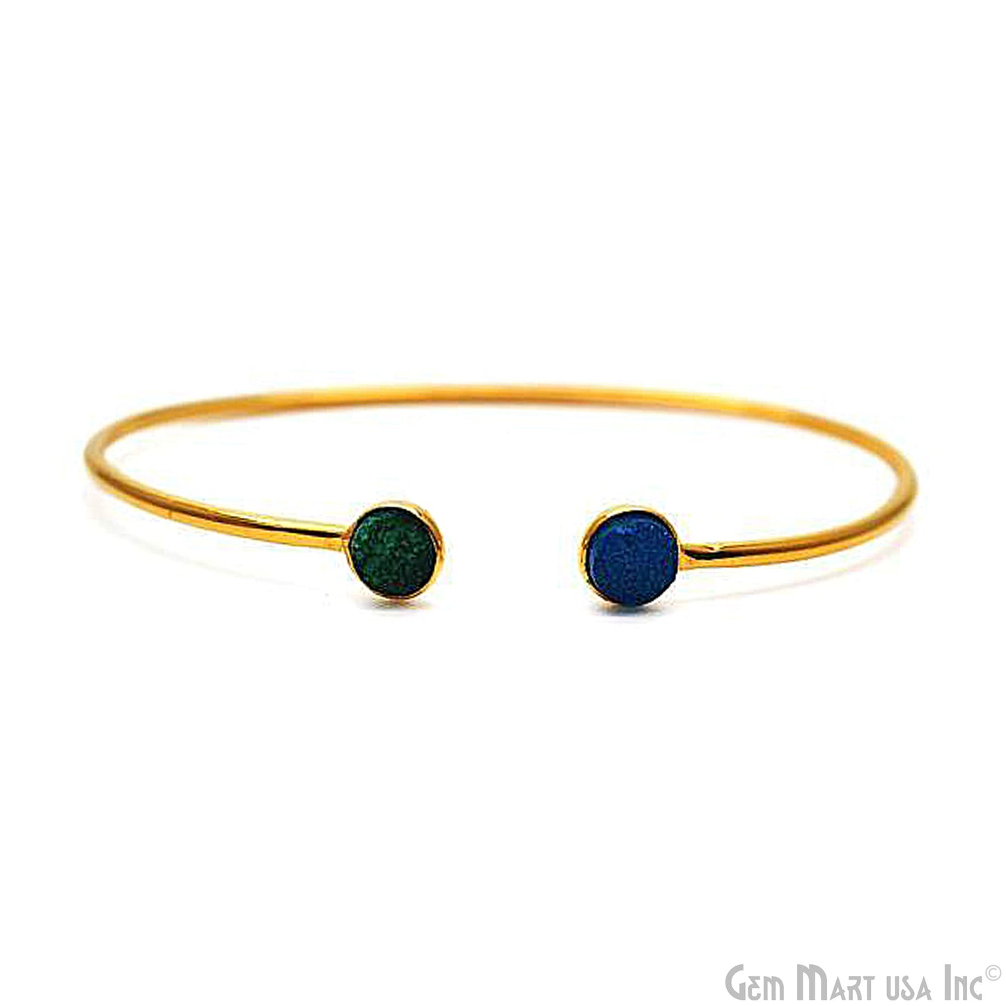 Gold Plated 6mm Round Druzy Adjustable Bangle Bracelets (Pick your Gemstone)