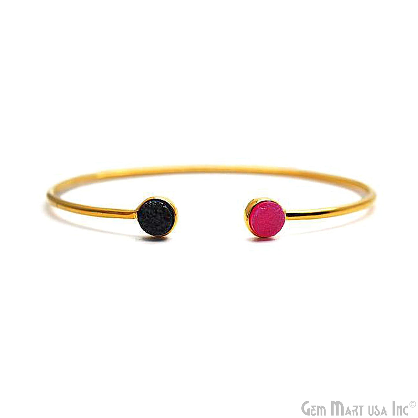 Gold Plated 6mm Round Druzy Adjustable Bangle Bracelets (Pick your Gemstone)