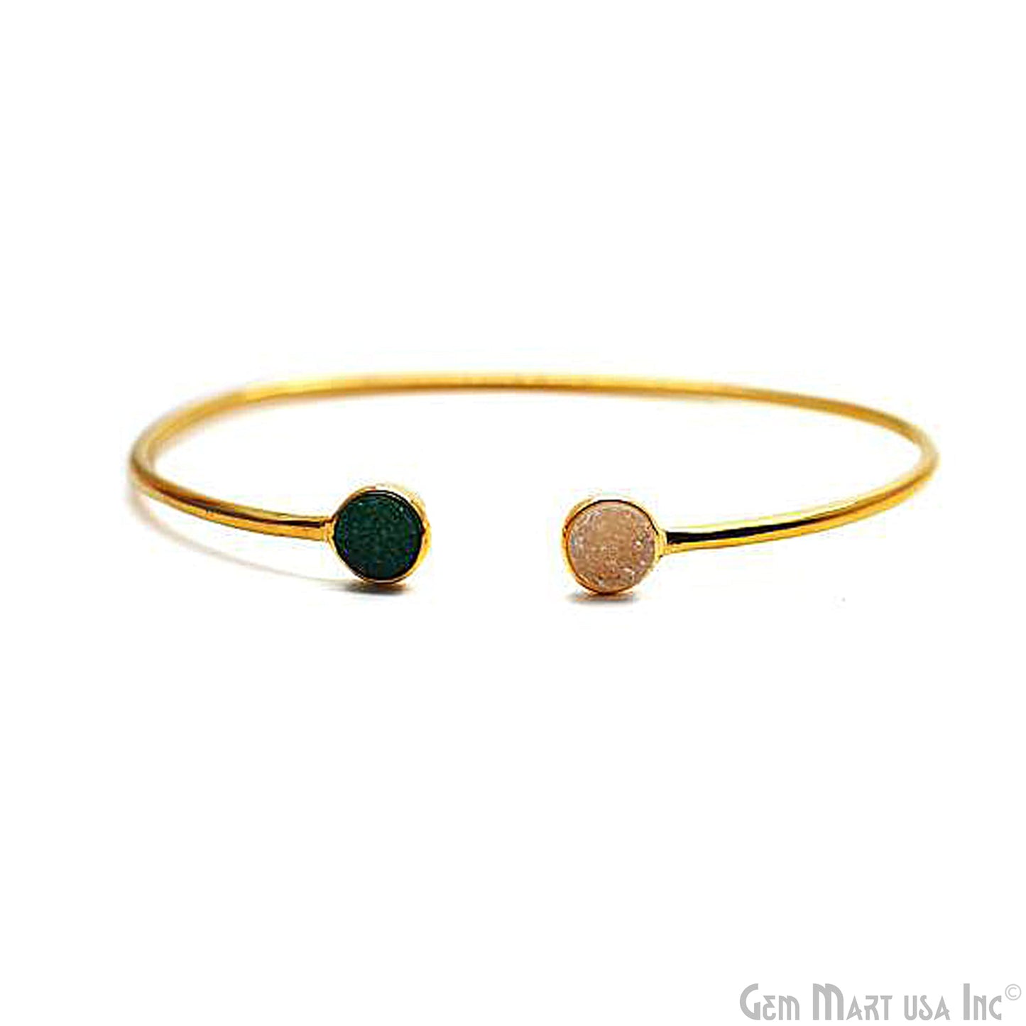 Gold Plated 6mm Round Druzy Adjustable Bangle Bracelets (Pick your Gemstone)