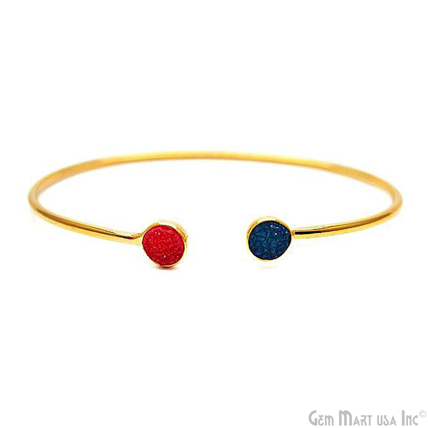 Gold Plated 6mm Round Druzy Adjustable Bangle Bracelets (Pick your Gemstone)