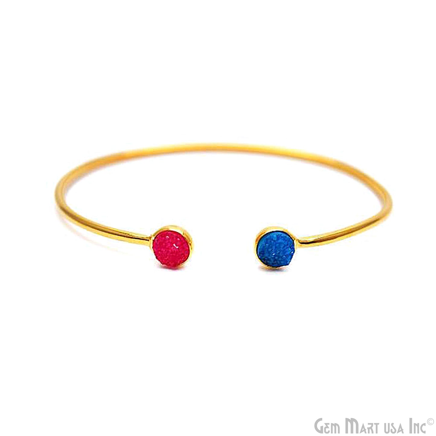 Gold Plated 6mm Round Druzy Adjustable Bangle Bracelets (Pick your Gemstone)