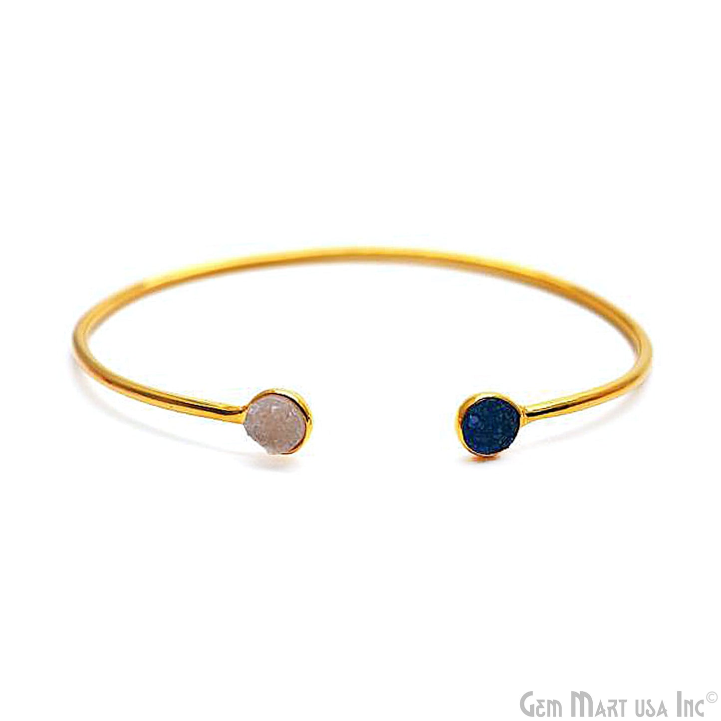 Gold Plated 6mm Round Druzy Adjustable Bangle Bracelets (Pick your Gemstone)