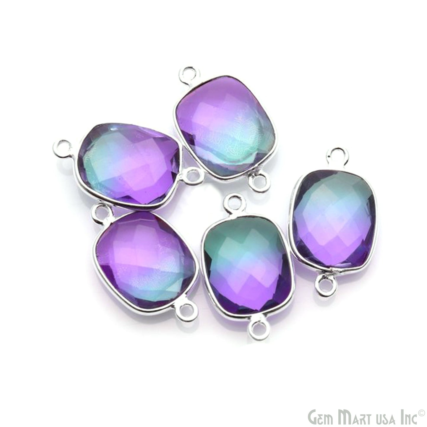 Doublet Aura Quartz 10x12mm Octagon Double Bail Silver Bezel Connector