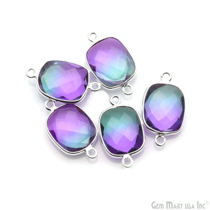 Doublet Aura Quartz 10x12mm Octagon Double Bail Silver Bezel Connector