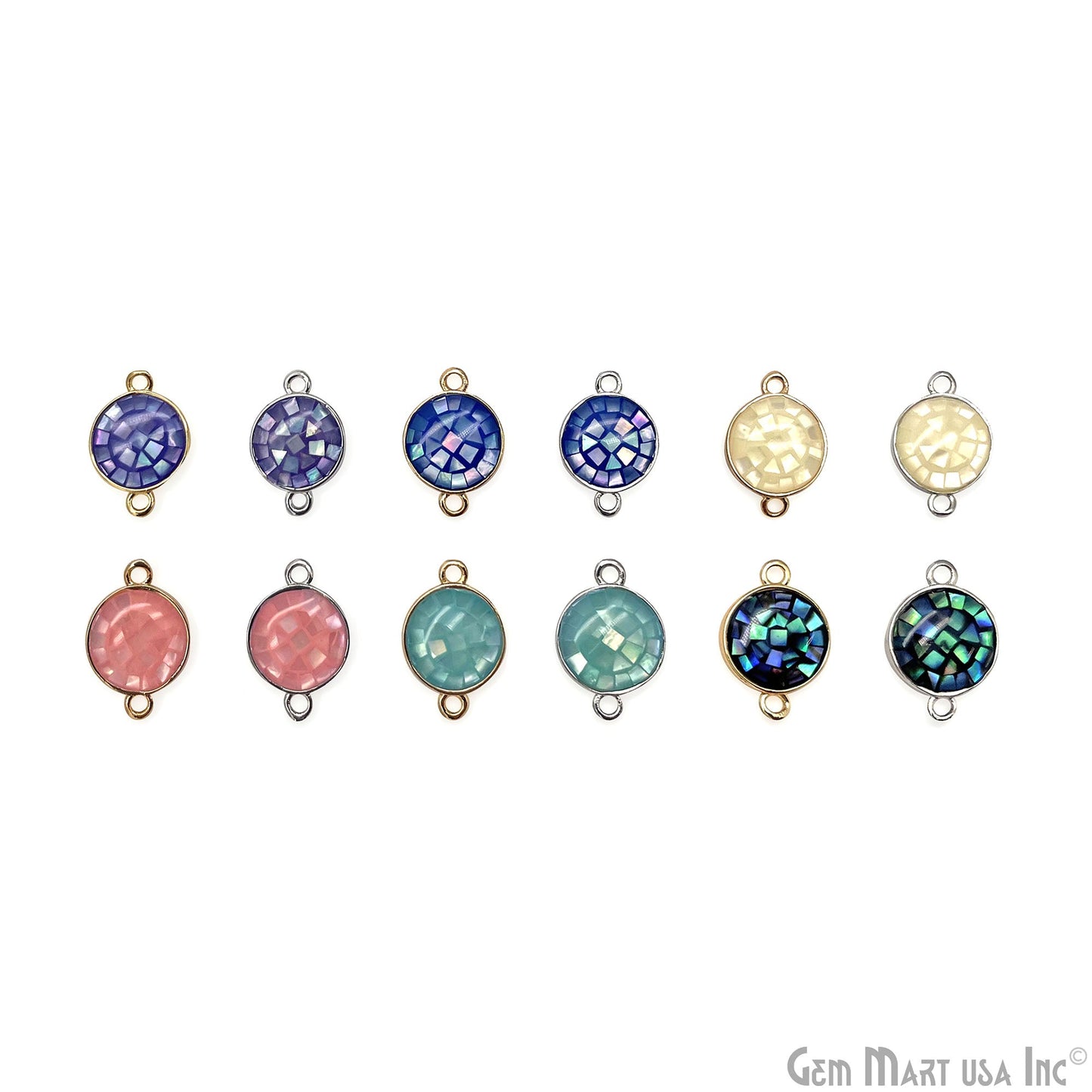 Shell Round Shape 10mm Double Bail Connector Charm Jewelry GemMartUSA