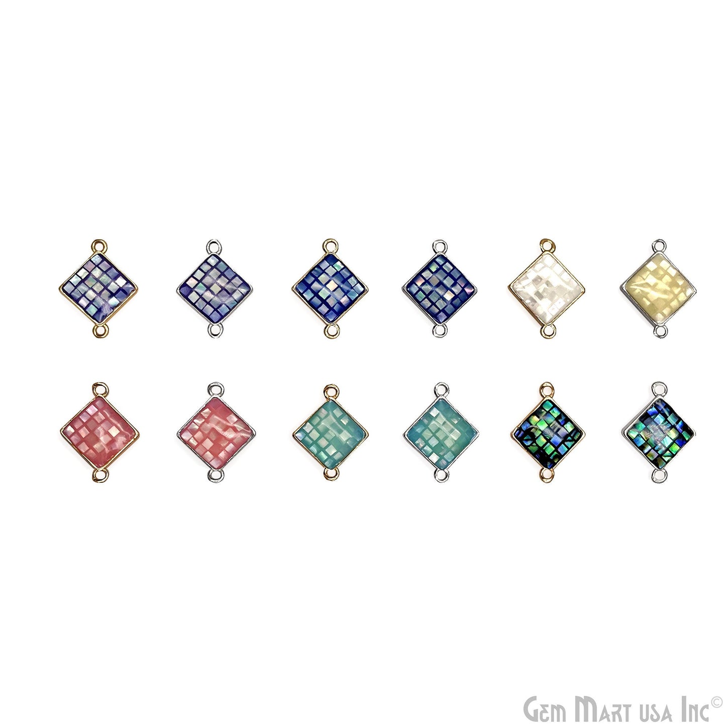 Shell Square Shape 14mm Double Bail Connector Charm Jewelry GemMartUSA