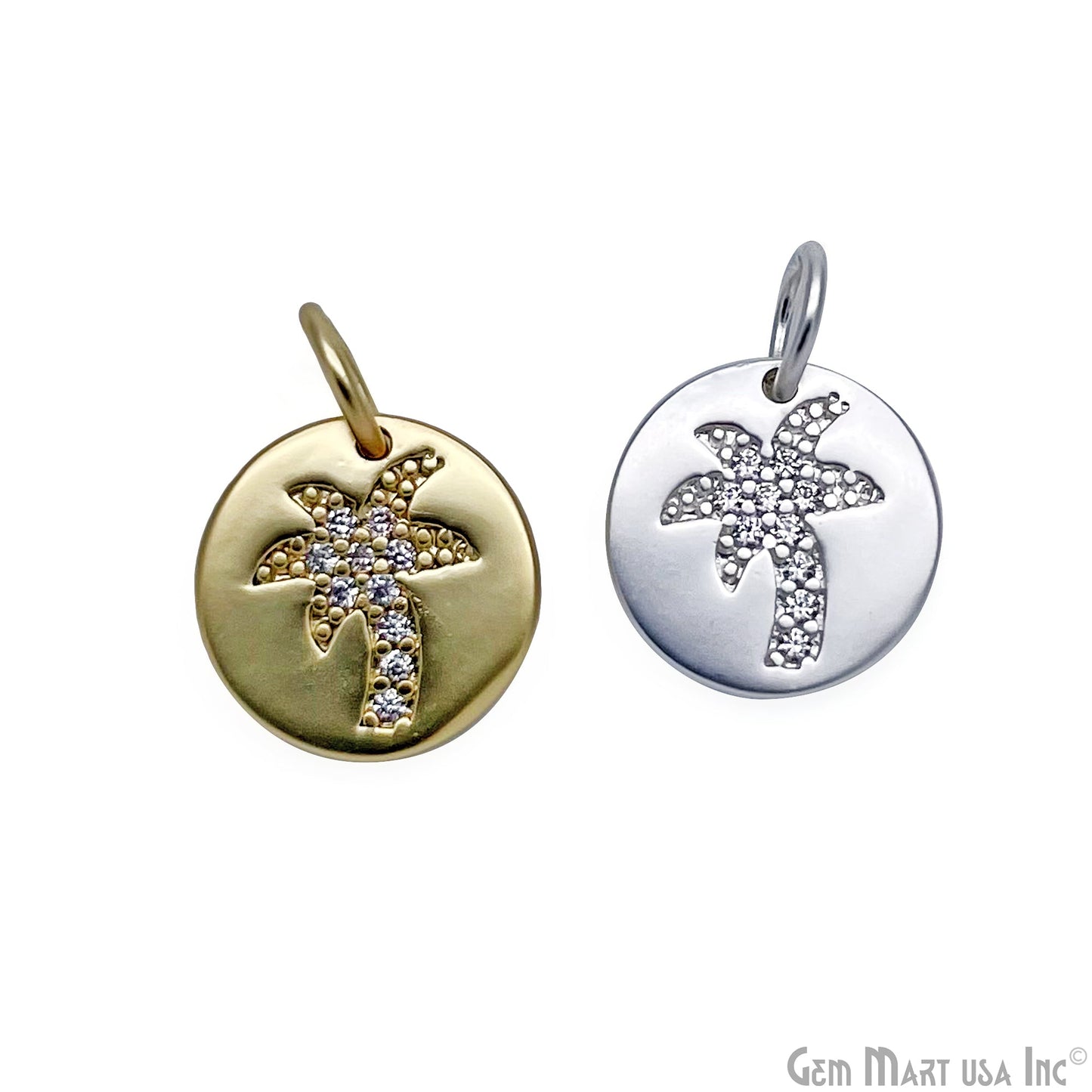 CZ Coconut Tree Round Charm Pendant 10mm Single Bail Tree Bracelet Charm Jewelry GemMartUSA