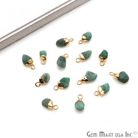 Chrysoprase Gemstone Organic Single Bail Gold Edged Connector