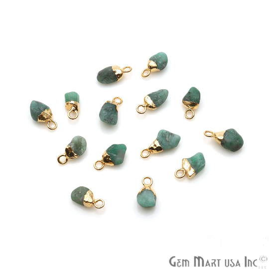 Chrysoprase Gemstone Organic Single Bail Gold Edged Connector