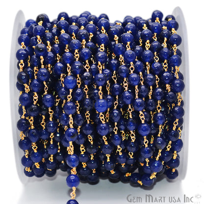 Dyed Jade Bead Faceted Crystal Round Rosary Chain Gold Plating, 5-6mm, 1+ ft