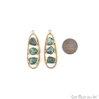 Emerald Rough Gemstone Free Form Oval Gold Plated Twisted Bezel setting 44x16mm DIY Earring Pendant Connector