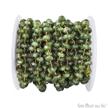 Dyed Jade Bead Cabochon Crystal Round Rosary Chain Gold Plating, 8-9mm, 1+ ft
