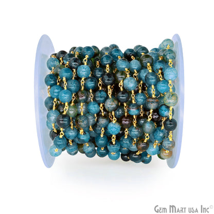 Dyed Jade Bead Faceted Crystal Round Rosary Chain Gold Plating, 8mm, 1+ ft