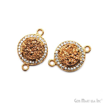 Cubic Zircon Pave Druzy 8mm Round Shape Gold Plated Double Bail Connector (Pick Your Color) (40008)