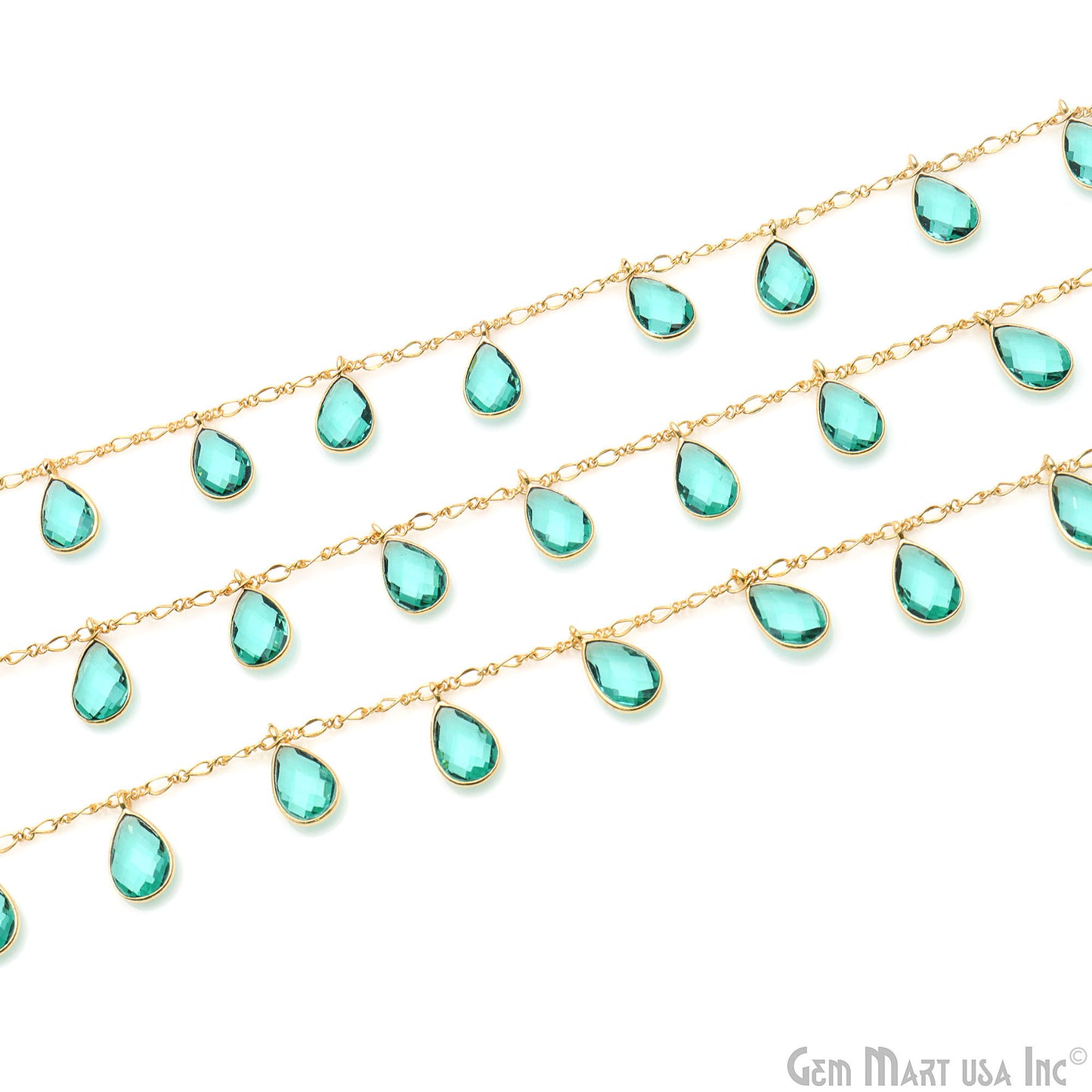 Paraiba Tourmaline Quartz Pears Gold Bezel Connector Dangle Rosary Chain