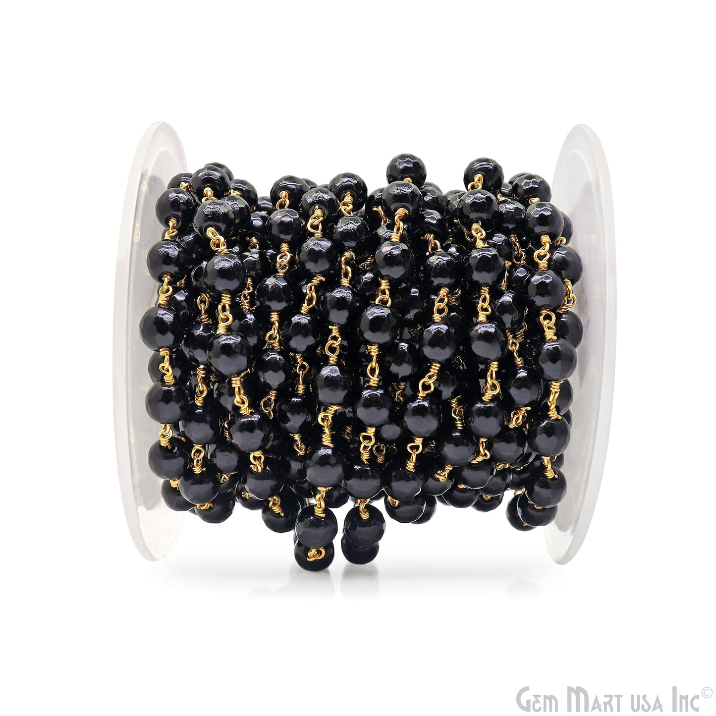 Dyed Jade Bead Faceted Crystal Round Rosary Chain Gold Plating, 8mm, 1+ ft