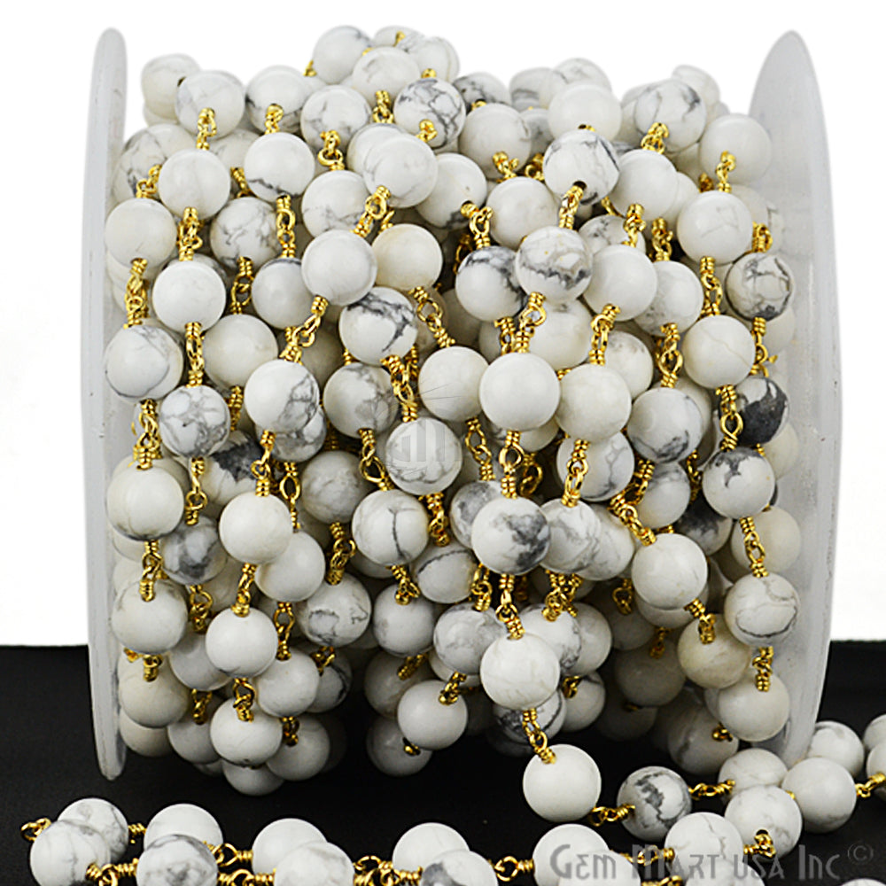 Dyed Jade Bead Faceted Crystal Round Rosary Chain Gold Plating, 8mm, 1+ ft