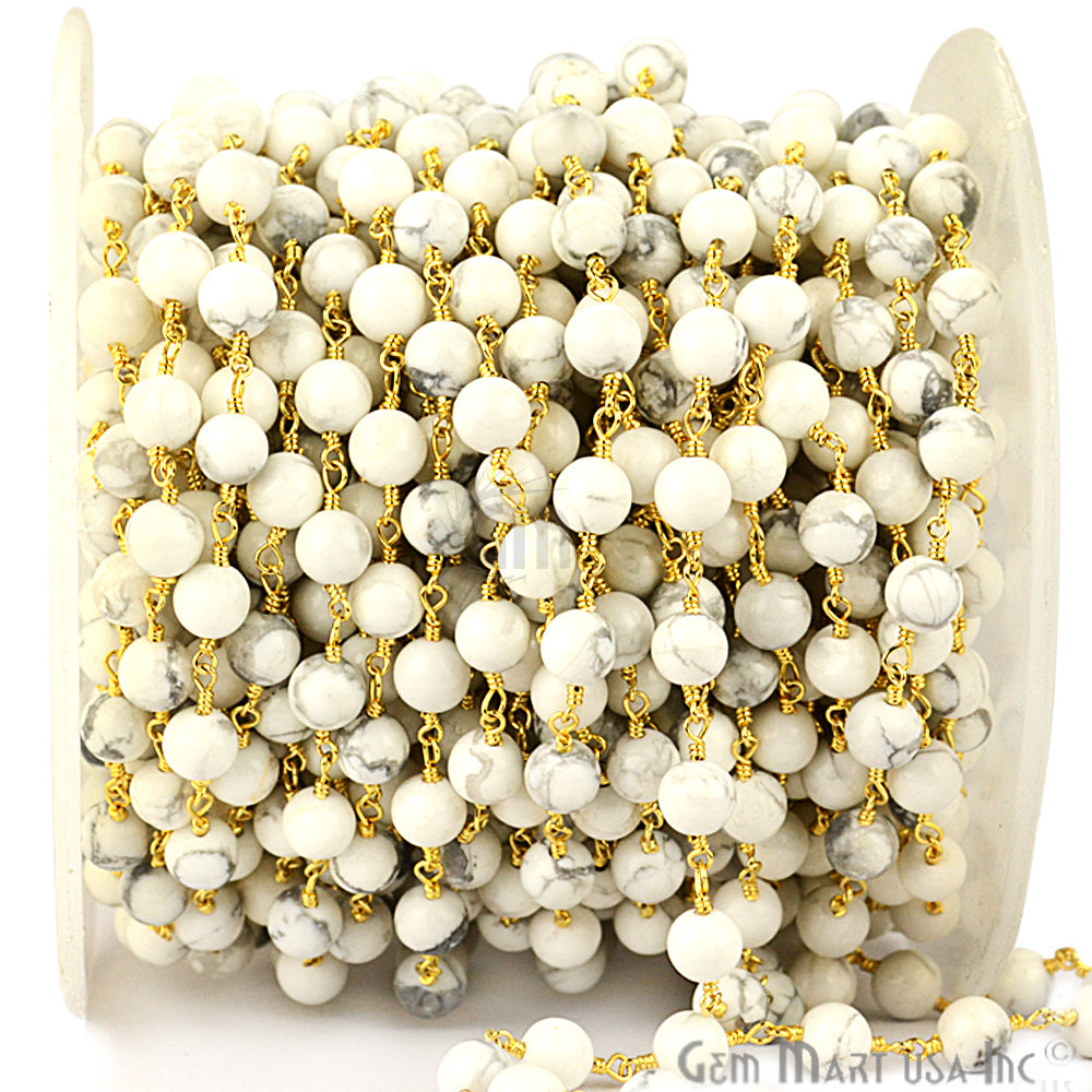 Dyed Jade Bead Faceted Crystal Round Rosary Chain Gold Plating, 5-6mm, 1+ ft