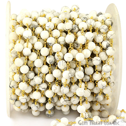 Dyed Jade Bead Faceted Crystal Round Rosary Chain Gold Plating, 5-6mm, 1+ ft