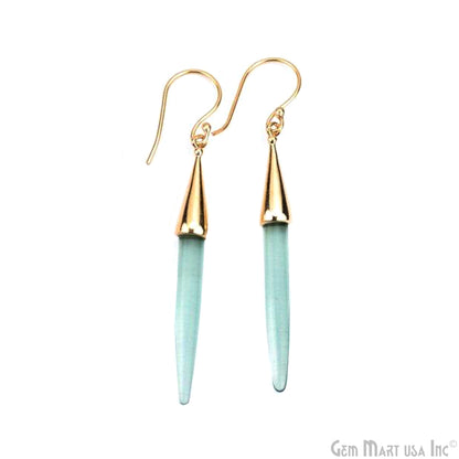 Gold Plated Spike Shape 67x5mm Gemstone Dangle Hook Earring Choose Your Style (90006-1)