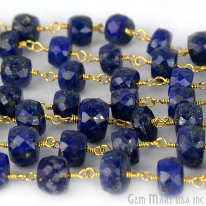 Lapis Lazuli Gold Plated Wire Wrapped 6-8mm Rosary Chain