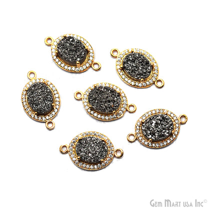 Cubic Zircon Pave 8x10mm Oval Double Bail Druzy Connector (Pick Your Druzy)