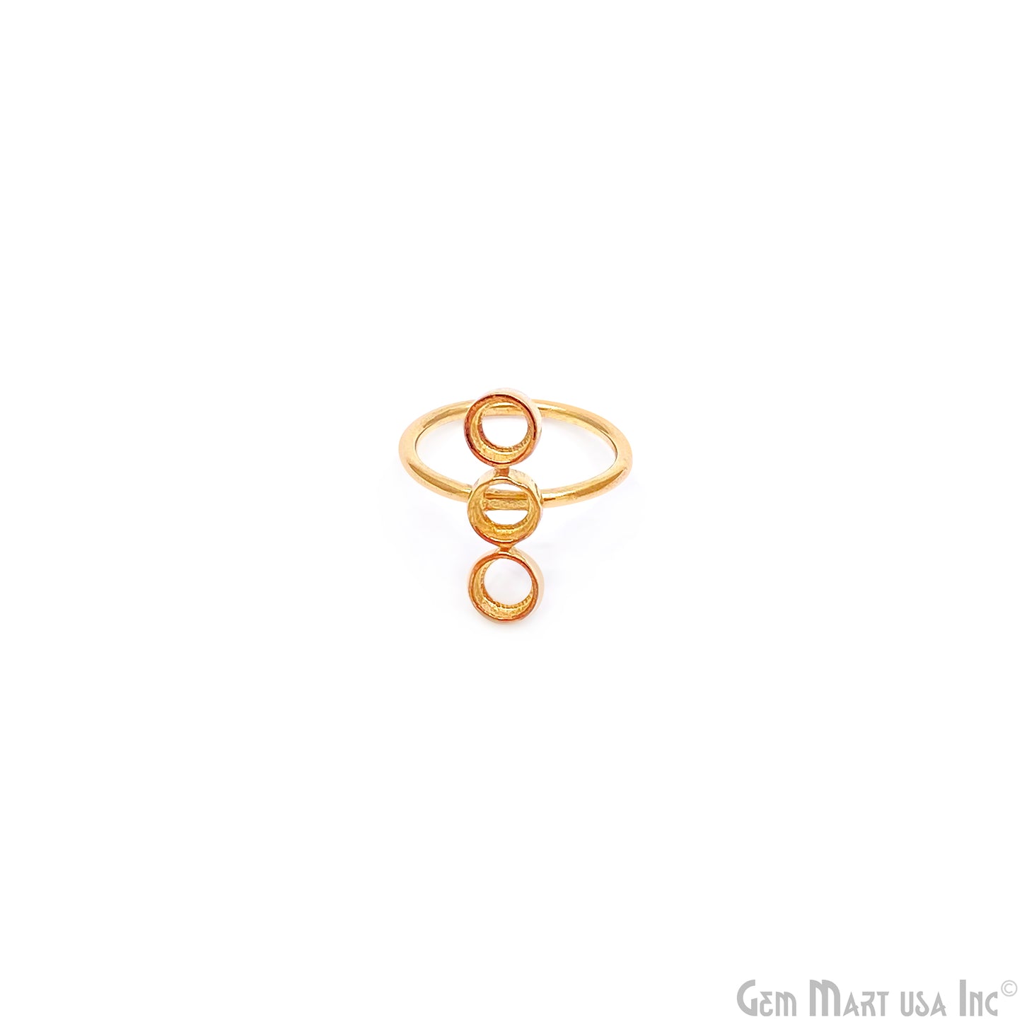 3 Stone Bar Ring Gold Plated 5mm Round Stone Slot With Open Backing, Ring Setting, Round Bezel Cup Blank Ring