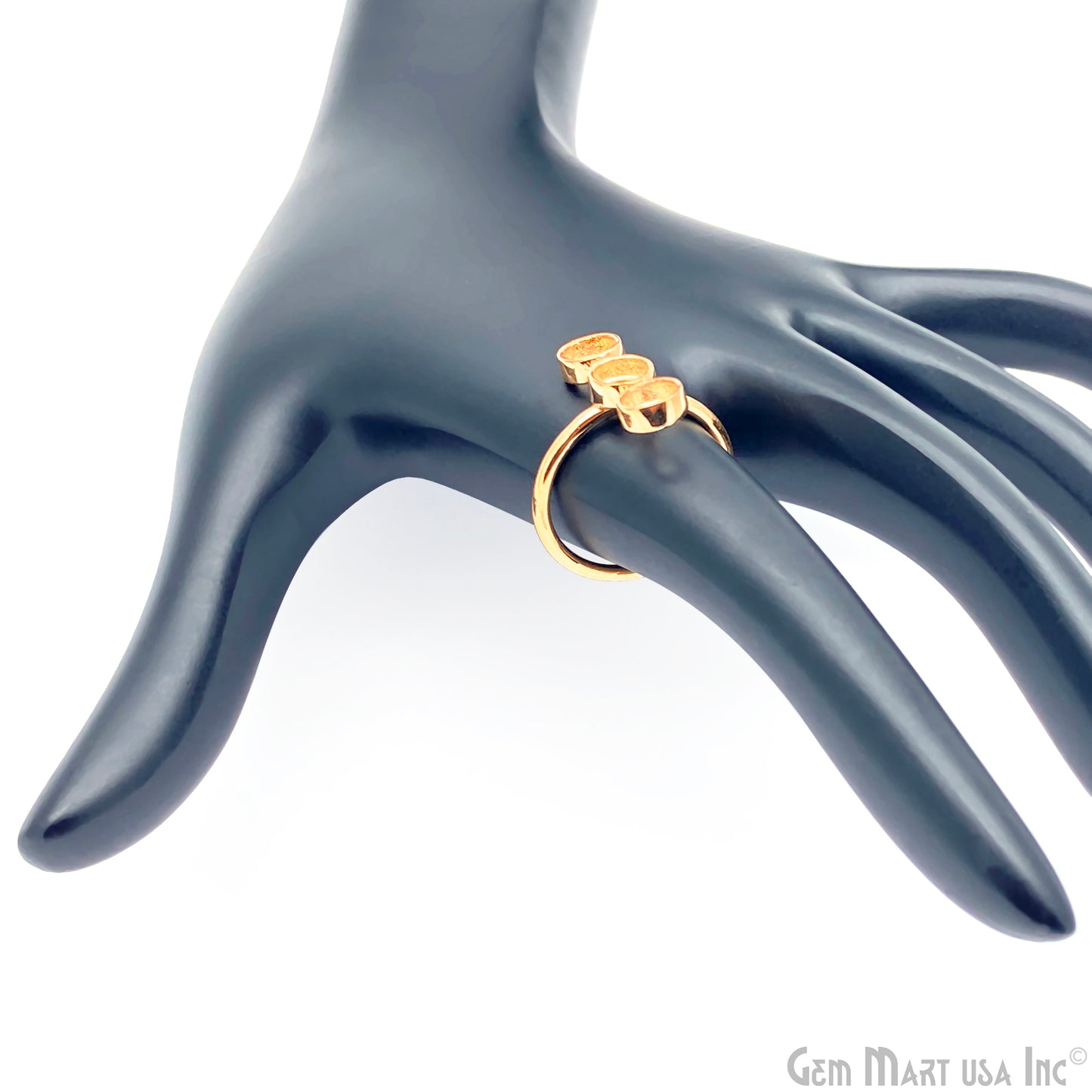 3 Stone Bar Ring Gold Plated 5mm Round Stone Slot With Open Backing, Ring Setting, Round Bezel Cup Blank Ring