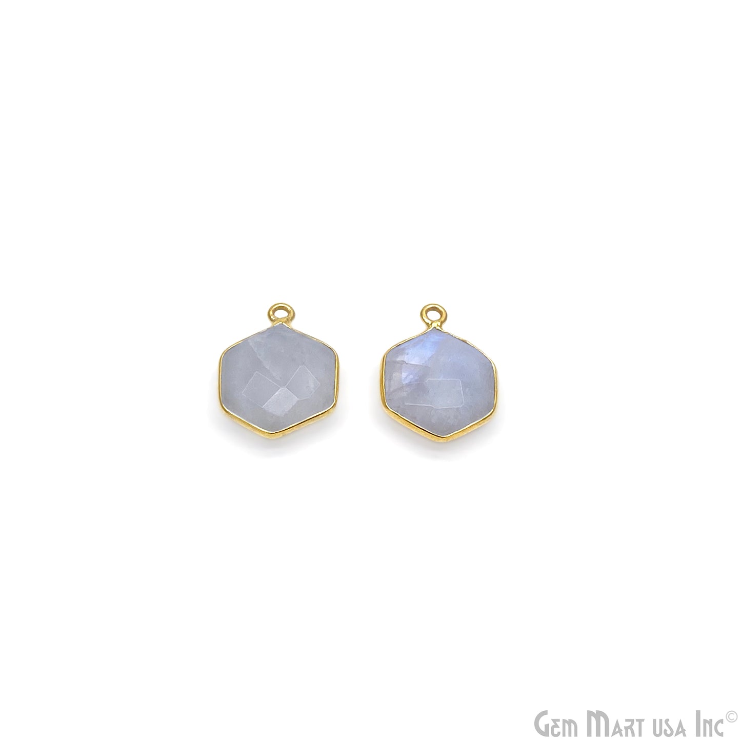 Rainbow Moonstone 13x16mm Hexagon Gold Plated Single Bail Bezel Connector