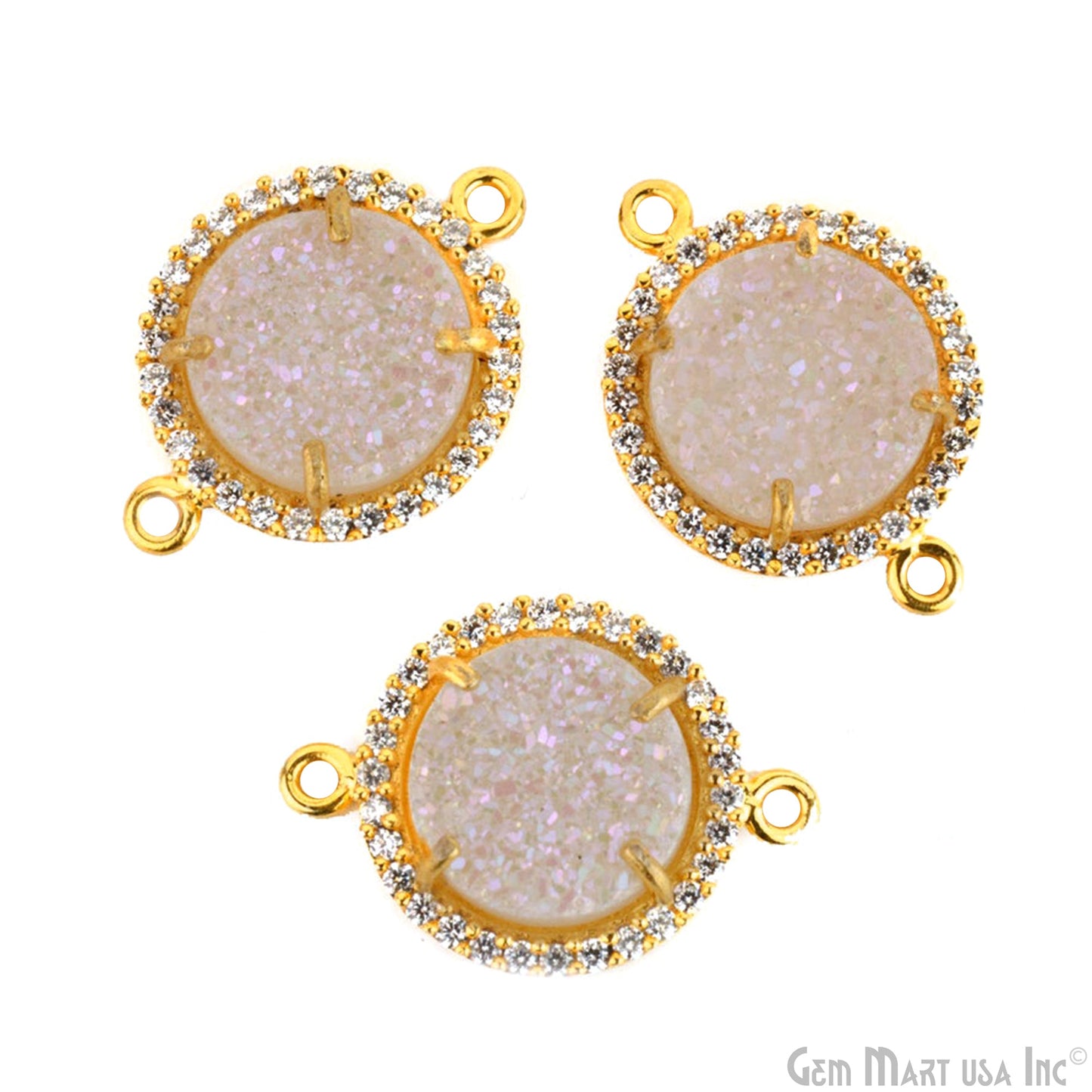 Cubic Zirconia Pave 12mm Round Gold Bail Connector