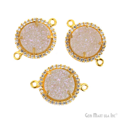 Cubic Zirconia Pave 12mm Round Gold Bail Connector